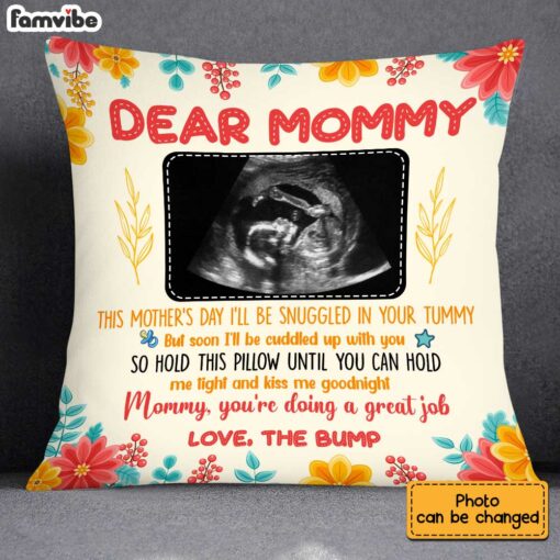 Personalized Mom Baby Ultrasound Snuggled In Your Tummy Bump Pillow