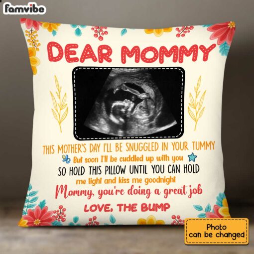 Personalized Mom Baby Ultrasound Snuggled In Your Tummy Bump Pillow