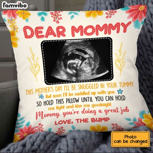 Personalized Mom Baby Ultrasound Snuggled In Your Tummy Bump Pillow