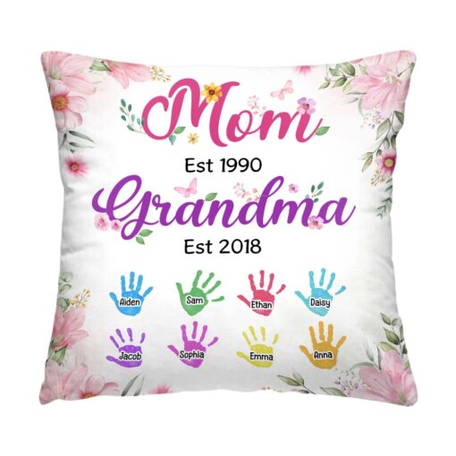 Personalized Mom Est Grandma Est Floral Pillow