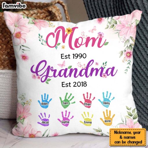 Personalized Mom Est Grandma Est Floral Pillow