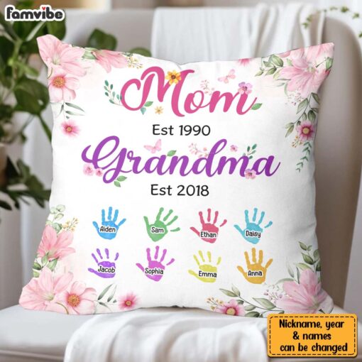 Personalized Mom Est Grandma Est Floral Pillow