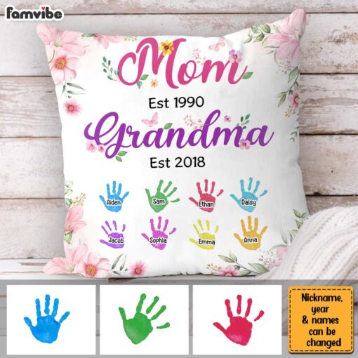 Personalized Mom Est Grandma Est Floral Pillow