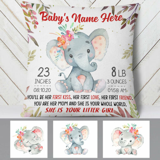 Personalized Mom First Mother Day Elephant Pillow