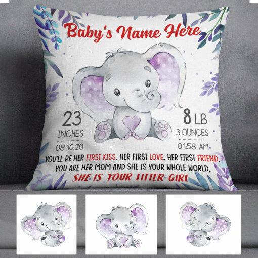 Personalized Mom First Mother Day Elephant Pillow