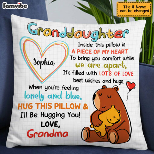 Personalized Mom Grandma Bear Drawing Pillow