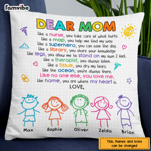 Personalized Mom Grandma Being My Friend Drawing Pillow