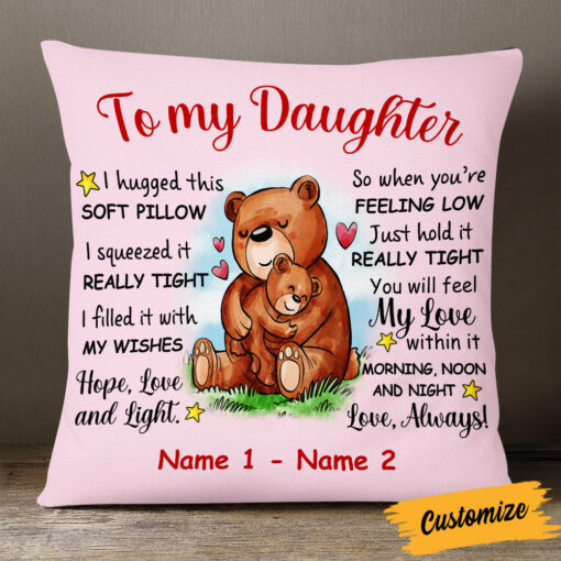 Personalized Mom Grandma Daughter Granddaughter Bear Pillow