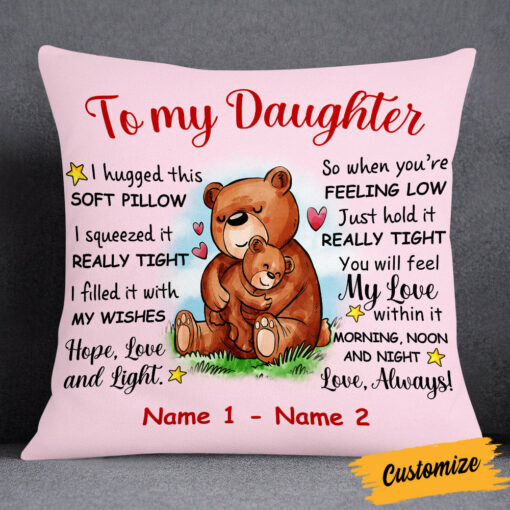 Personalized Mom Grandma Daughter Granddaughter Bear Pillow