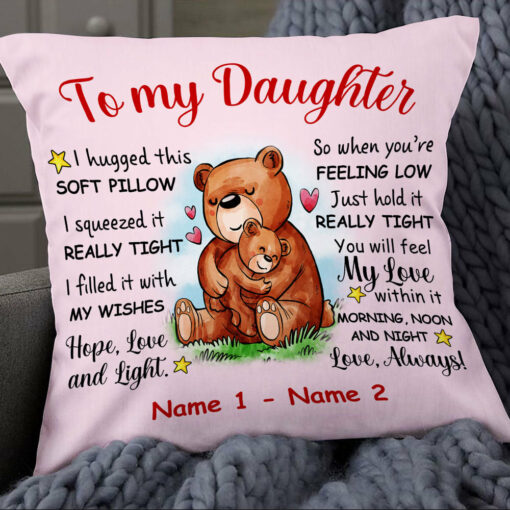 Personalized Mom Grandma Daughter Granddaughter Bear Pillow