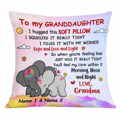 Personalized Mom Grandma Daughter Granddaughter Elephant Hug This Pillow