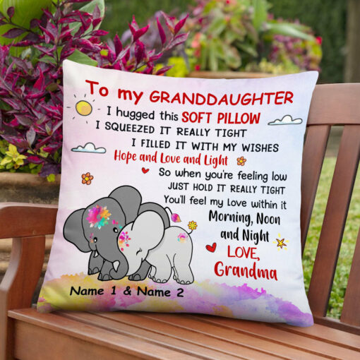 Personalized Mom Grandma Daughter Granddaughter Elephant Hug This Pillow