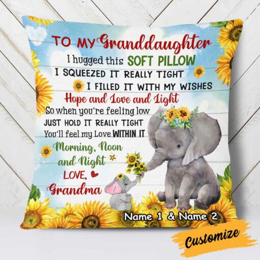 Personalized Mom Grandma Daughter Granddaughter Elephant Pillow