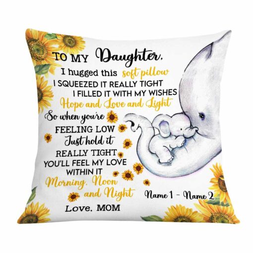 Personalized Mom Grandma Daughter Granddaughter Elephant Sunflower Pillow