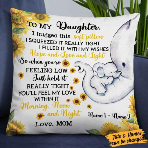 Personalized Mom Grandma Daughter Granddaughter Elephant Sunflower Pillow