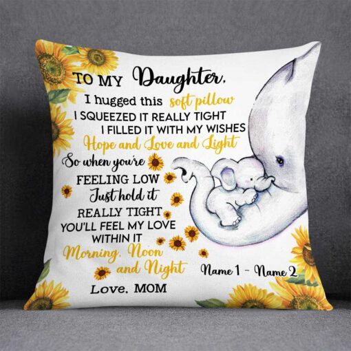 Personalized Mom Grandma Daughter Granddaughter Elephant Sunflower Pillow