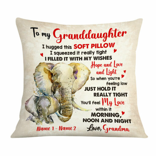 Personalized Mom Grandma Daughter Granddaughter Hug This Elephant Pillow