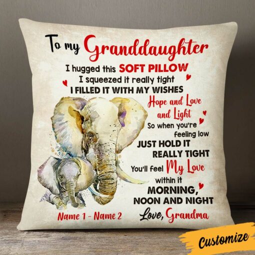 Personalized Mom Grandma Daughter Granddaughter Hug This Elephant Pillow