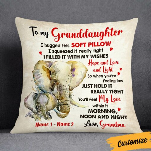 Personalized Mom Grandma Daughter Granddaughter Hug This Elephant Pillow