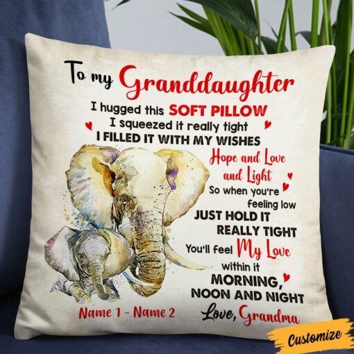 Personalized Mom Grandma Daughter Granddaughter Hug This Elephant Pillow