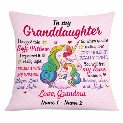 Personalized Mom Grandma Daughter Granddaughter Hug This Unicorn Pillow