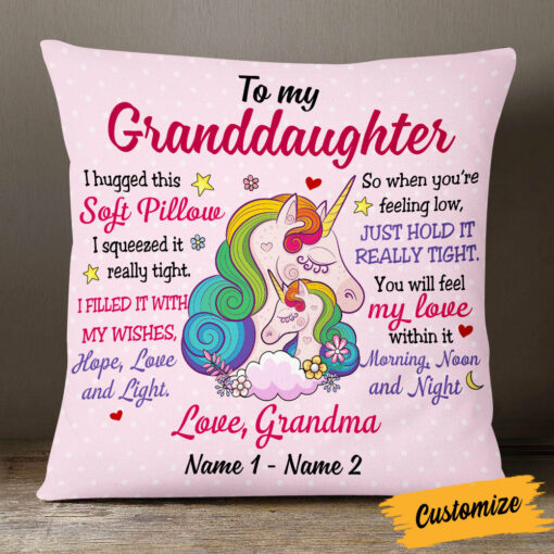 Personalized Mom Grandma Daughter Granddaughter Hug This Unicorn Pillow