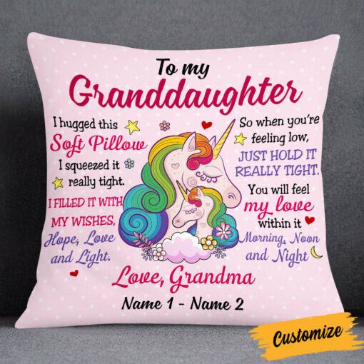 Personalized Mom Grandma Daughter Granddaughter Hug This Unicorn Pillow