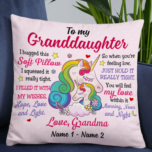 Personalized Mom Grandma Daughter Granddaughter Hug This Unicorn Pillow