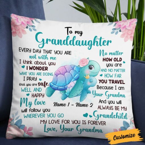 Personalized Mom Grandma Daughter Granddaughter Turtle Pillow