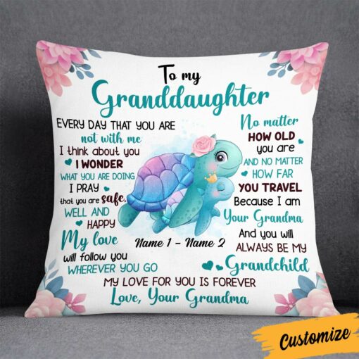 Personalized Mom Grandma Daughter Granddaughter Turtle Pillow