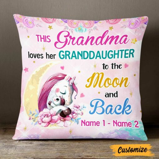 Personalized Mom Grandma Daughter Granddaughter Unicorn Pillow