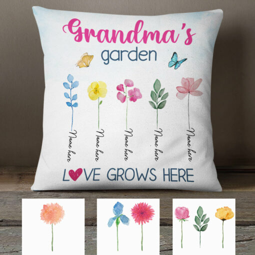 Personalized Mom Grandma Garden Love Grows Here Pillow