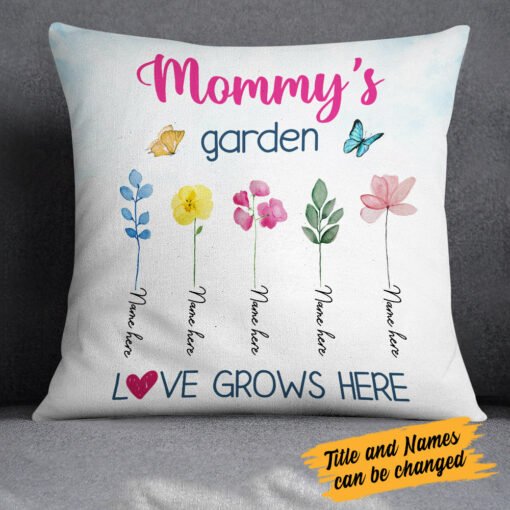 Personalized Mom Grandma Garden Love Grows Here Pillow