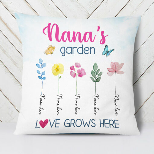 Personalized Mom Grandma Garden Love Grows Here Pillow