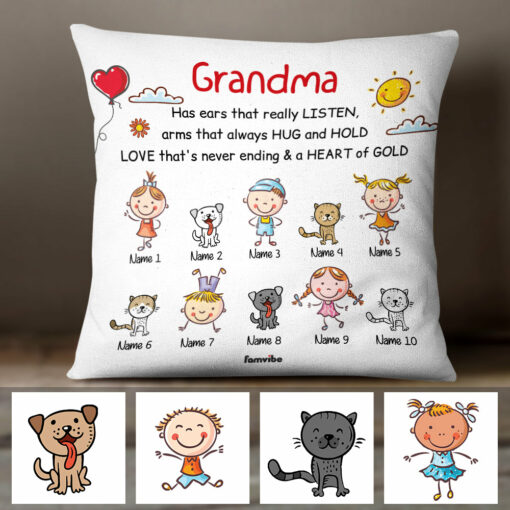 Personalized Mom Grandma Grandchildren Pillow