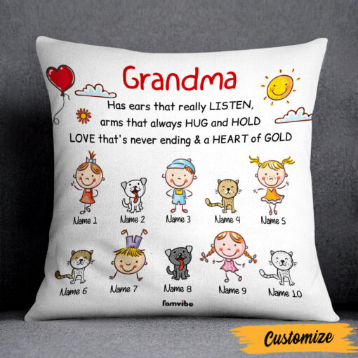 Personalized Mom Grandma Grandchildren Pillow