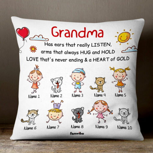 Personalized Mom Grandma Grandchildren Pillow