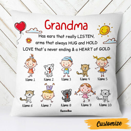 Personalized Mom Grandma Grandchildren Pillow