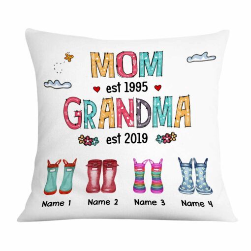 Personalized Mom Grandma Grandkids Boots Pillow