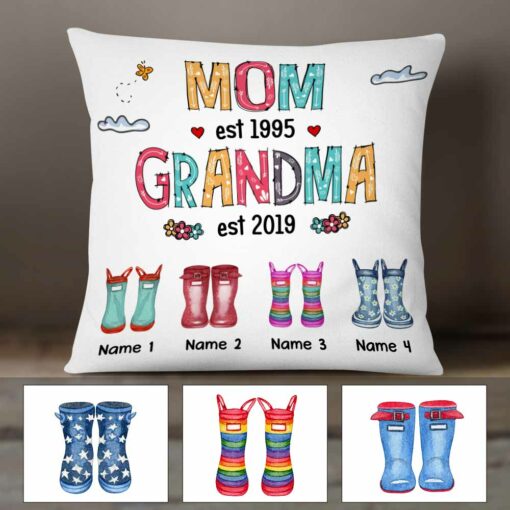 Personalized Mom Grandma Grandkids Boots Pillow