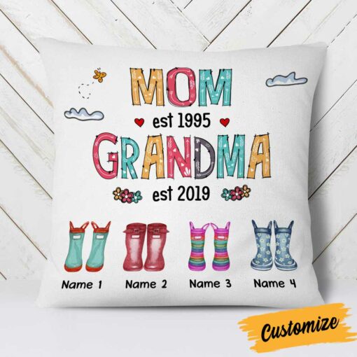 Personalized Mom Grandma Grandkids Boots Pillow