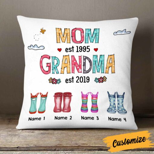 Personalized Mom Grandma Grandkids Boots Pillow