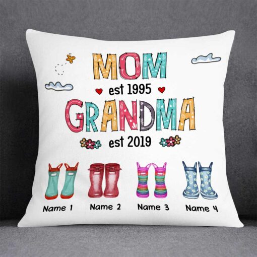 Personalized Mom Grandma Grandkids Boots Pillow