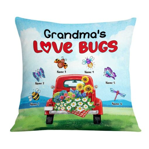 Personalized Mom Grandma Grandkids Love Bugs Pillow