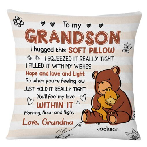 Personalized Mom Grandma Hug This Bear Drawing Pillow