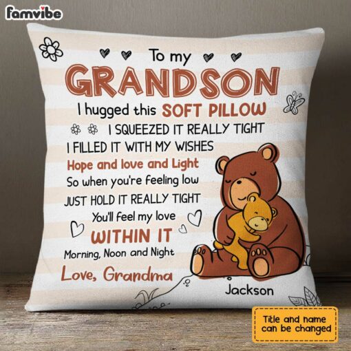 Personalized Mom Grandma Hug This Bear Drawing Pillow