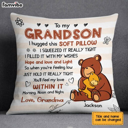 Personalized Mom Grandma Hug This Bear Drawing Pillow