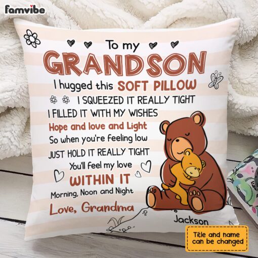 Personalized Mom Grandma Hug This Bear Drawing Pillow