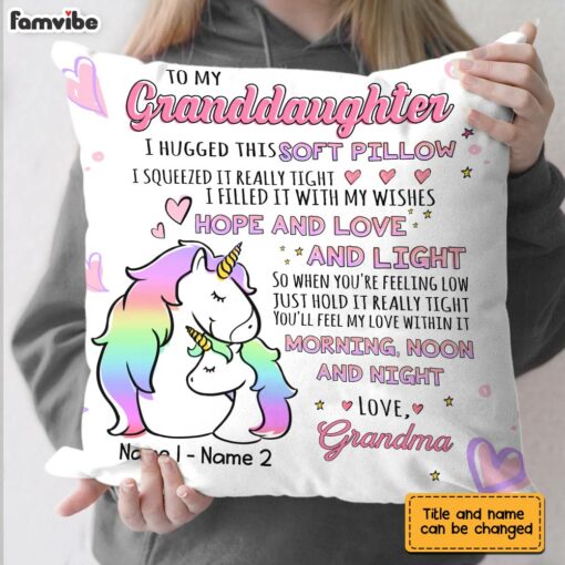 Personalized Mom Grandma Hug This Unicorn Drawing Pillow