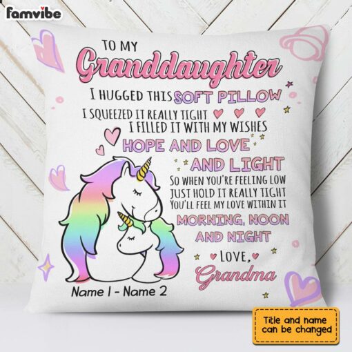 Personalized Mom Grandma Hug This Unicorn Drawing Pillow